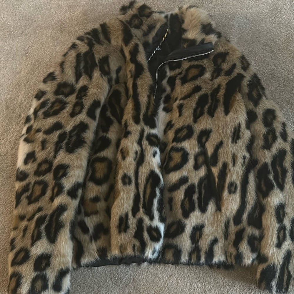 Leopard faux fur bomber jacket